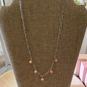 Elegant Silver Necklace With Light Peach Pearls